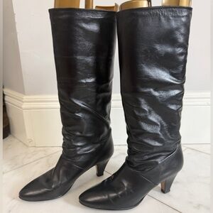 Vintage Joyce of California Womens 8 Black Leather Pull-On Heeled Boots USA Made